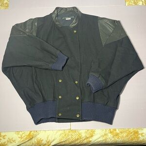 Les Prairies De Paris Size 8 Virgin Wool Patchwork Bomber Oversized Jacket Coat